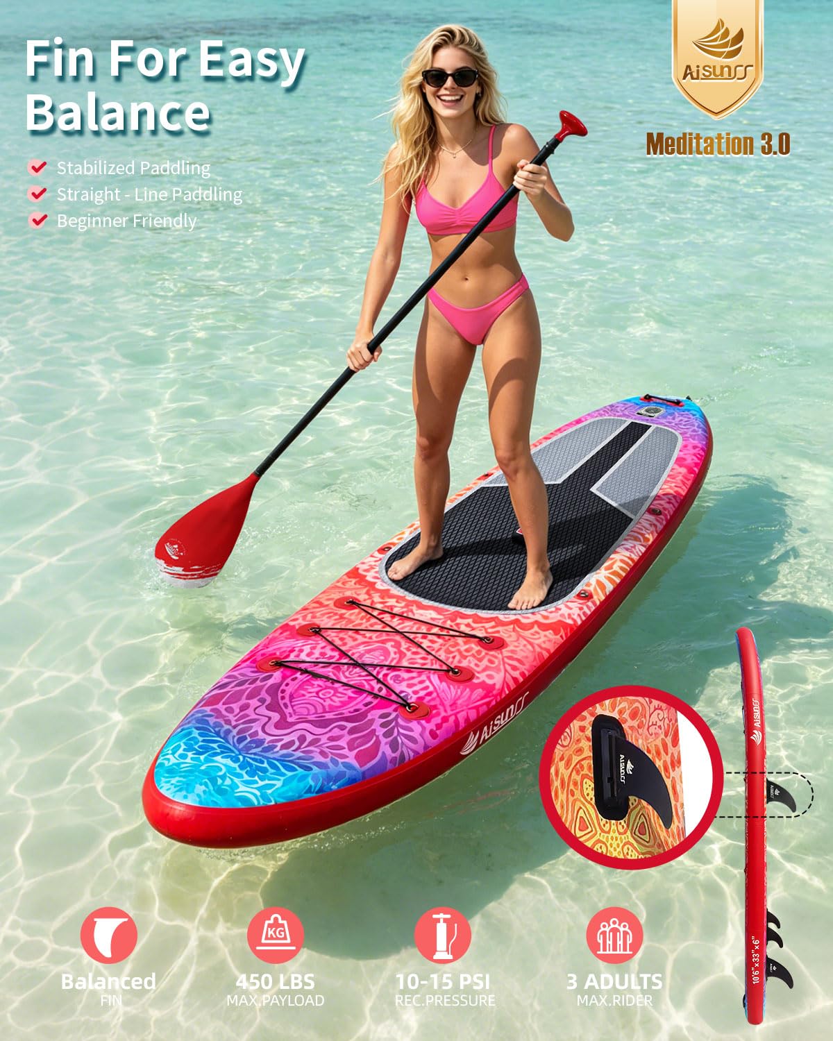 Inflatable Stand Up Paddle Board with SUP Board Accessories - AISUNSS Official Imagery - 3