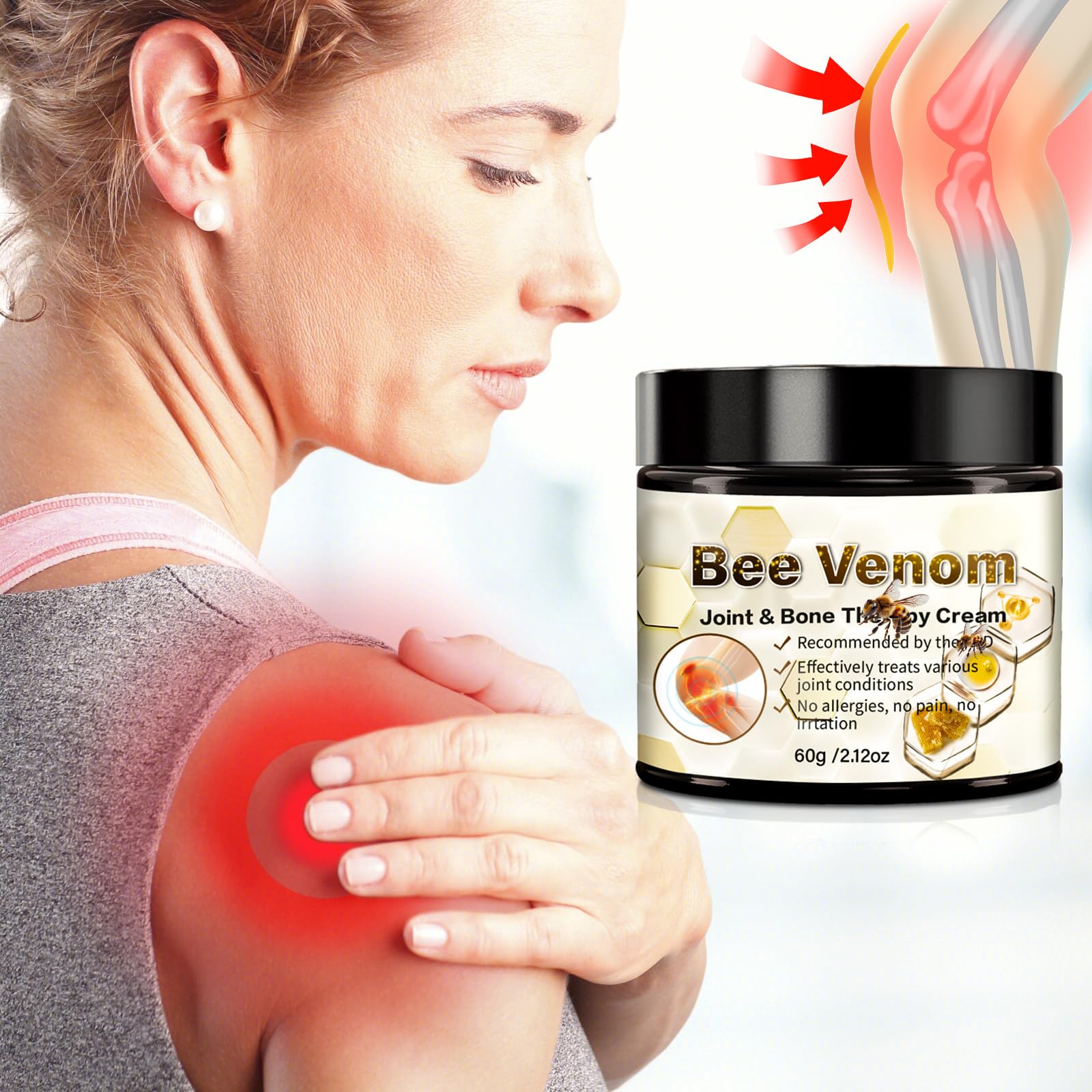 Bee Venom Skin Treatment Cream for Muscles & Joints Soothing Massage, 60g