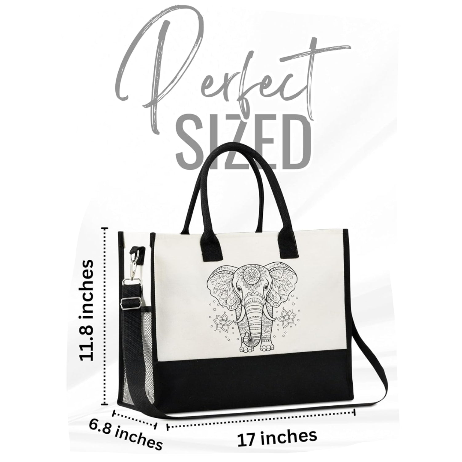 InnoBeta elephant tote bag for women with a colorful elephant design, spacious fabric purse for daily use and accessories.