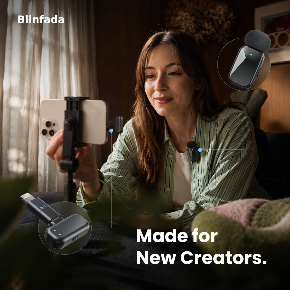 Mini Wireless Lavalier Microphone for iPhone Android Camera - Blinfada Official Imagery - 3