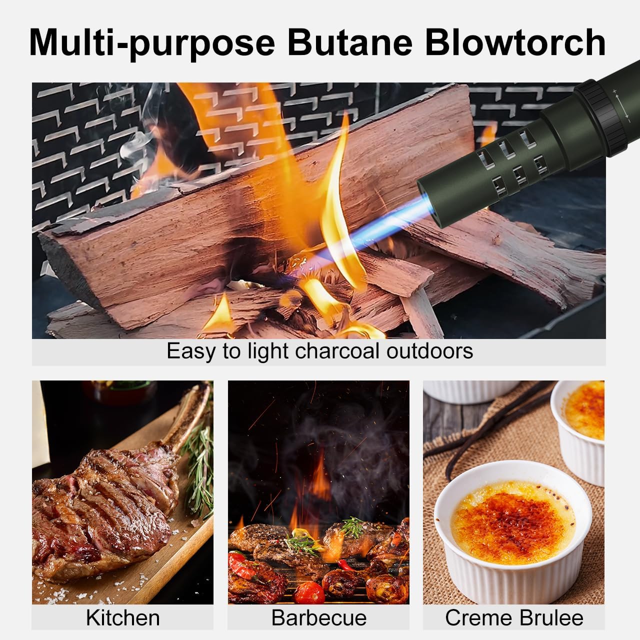 CAMVIL windproof jet flame camping lighter with refillable butane, torch-style design and durable metal body.