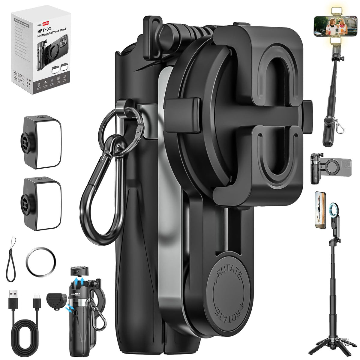 Upgraded 4 in 1 Magnetic Mini Selfie Stick for iPhone with - USKEYVISION Official Imagery - 1