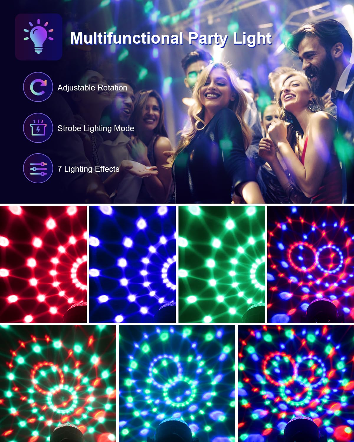 Luditek 3 Pack Sound Activated Party Lights with Remote - Luditek Official Imagery - 4