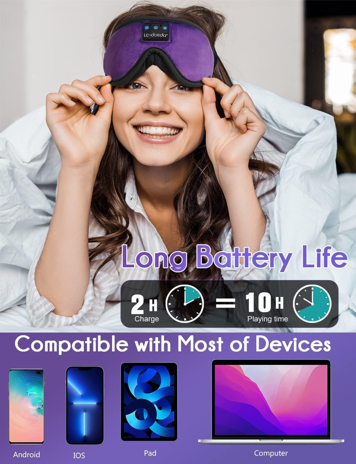 LC-dolida Sleep Headphones, Sleep Mask Bluetooth Wireless Music E by LC-dolida - Angle View 5