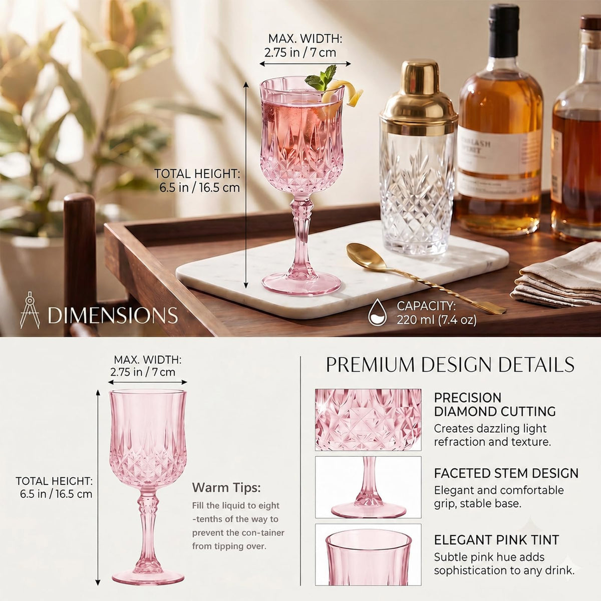 24Pcs Plastic Wine Glasses 7oz Plastic Goblets for Party - ARTGGLLR Official Imagery - 3