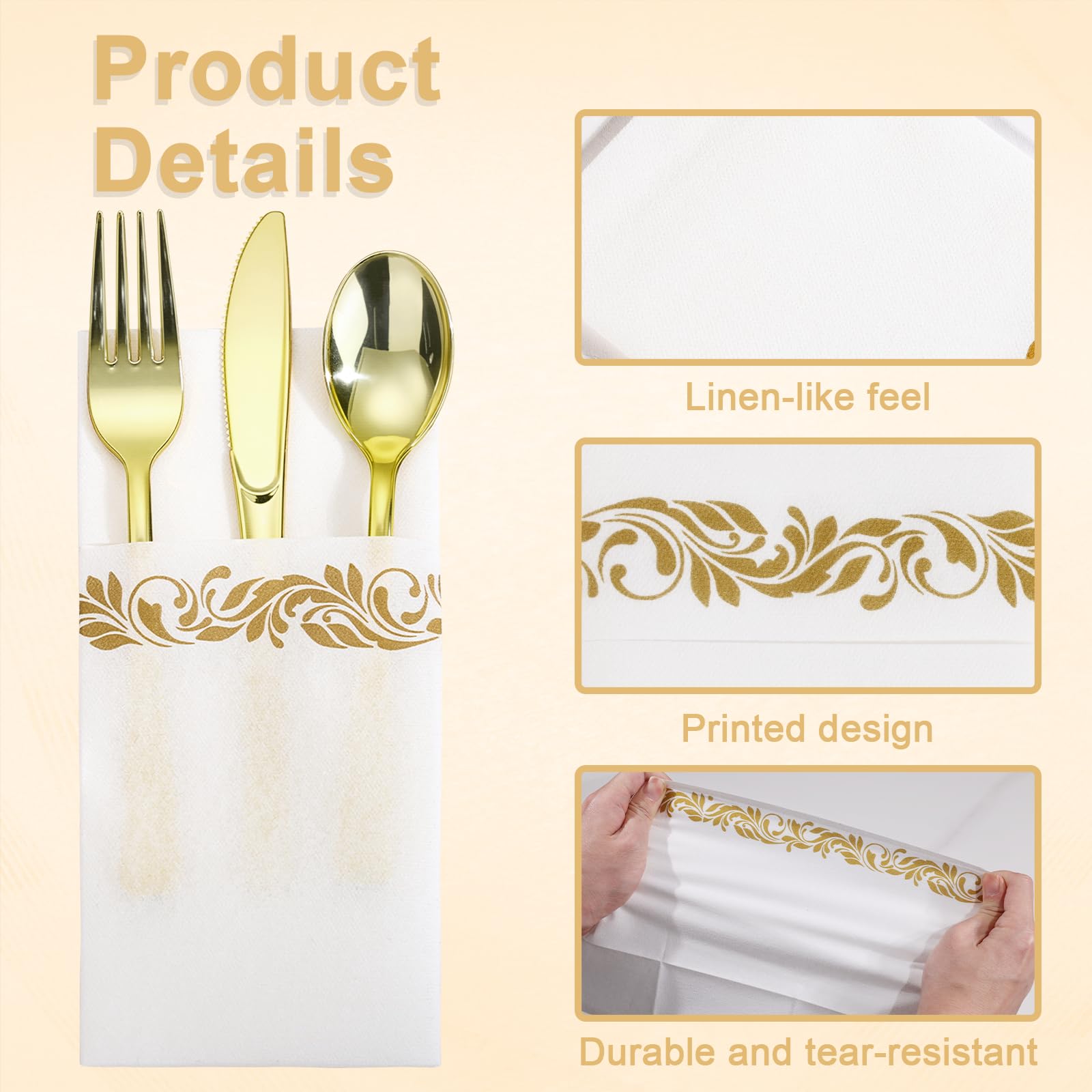 Goodluck 400 PCS Gold Plastic Silverware with Pocket Napkins for - Goodluck Official Product View 4