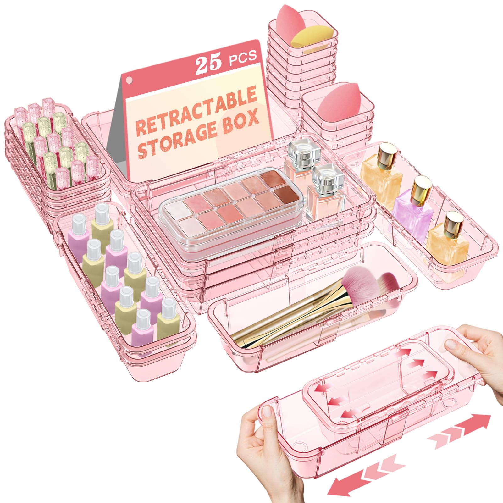 25 Pcs Clear Drawer Organizer, Adjustable Drawer Storage Box, - Product Imagery