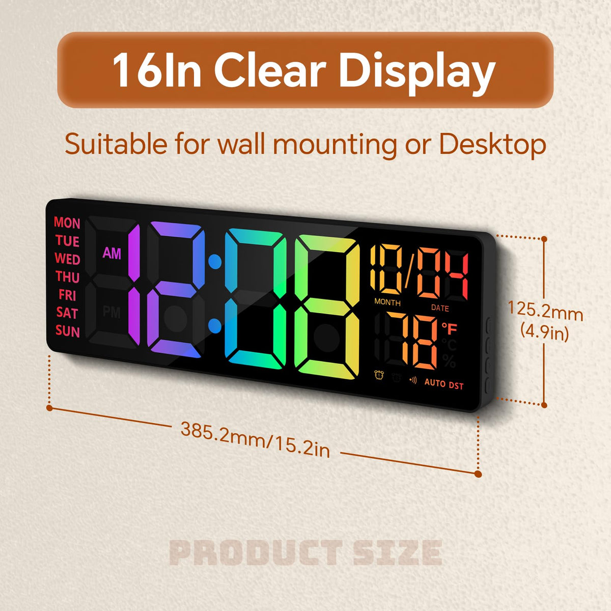 YISILE 16 Inch RGB LED Digital Wall Clock - YISILE Official Imagery - 3