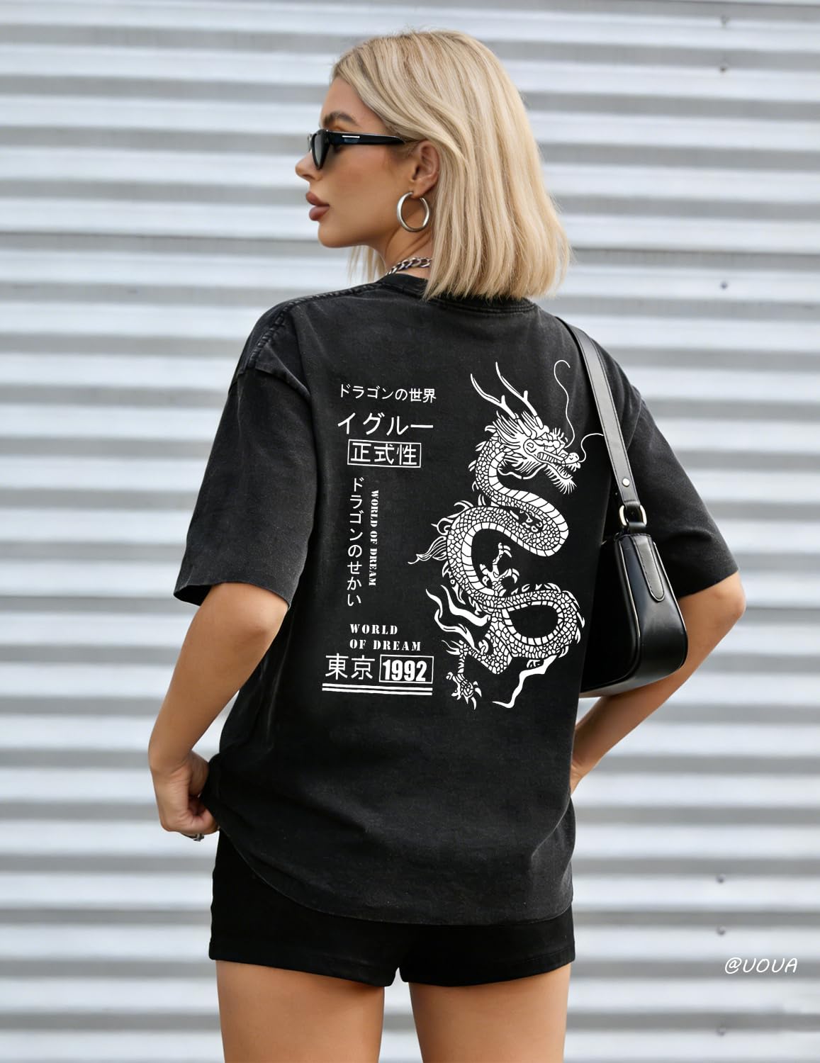 UOUA Men's Graphic Tees Washed Oversized Short Sleeve T-Shirts - UOUA Official Product View 4