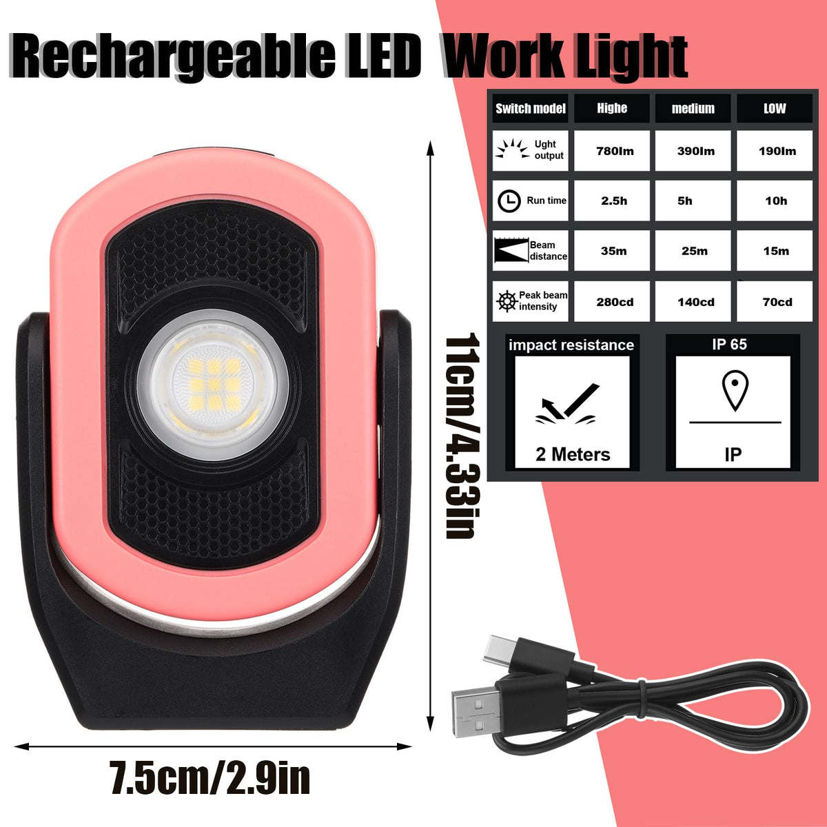 2 Pack 780 Lumens Magnetic Work Light Pink 2pk - Retisee Official Imagery - 4