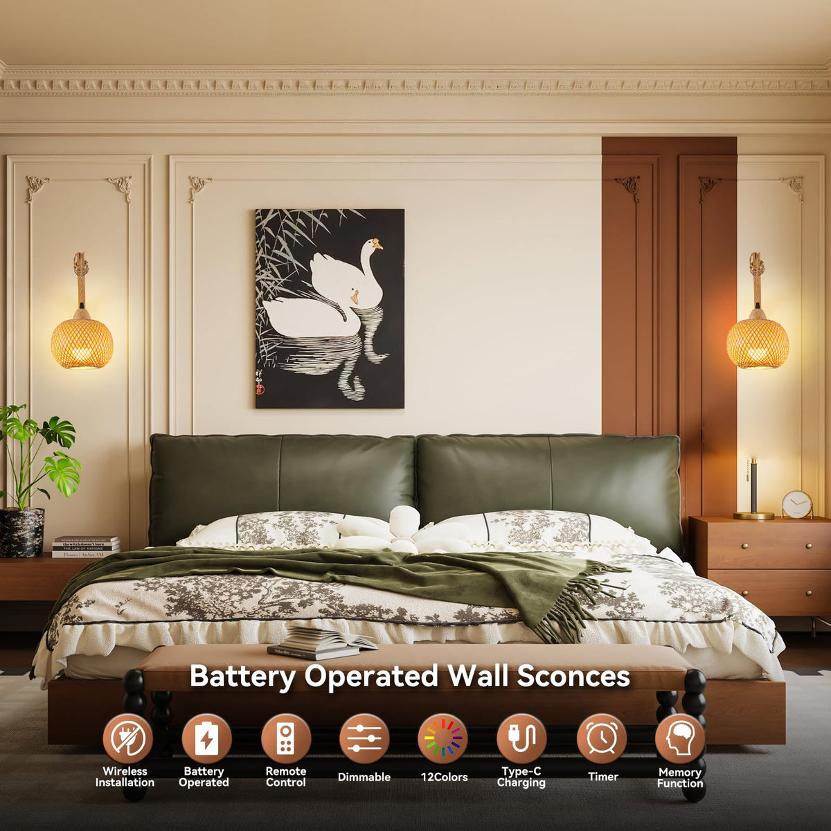 Battery Operated Wall Sconces Set of 2 with Remote Boho - Rizzyluz Official Imagery - 3