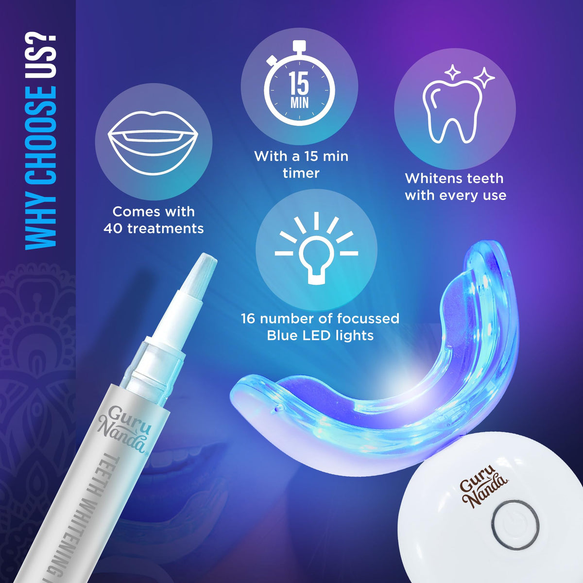 GuruNanda Professional Teeth Whitening Wireless Kit with LED - GuruNanda Official Imagery - 4
