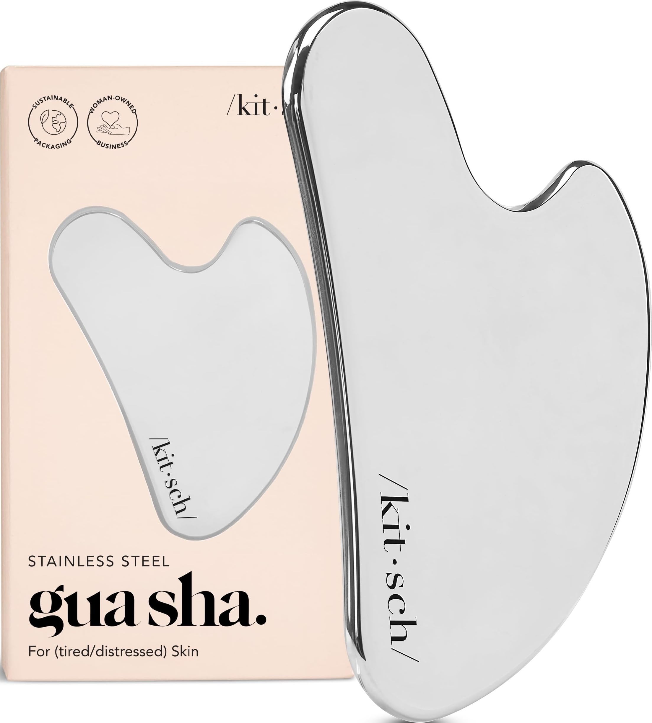 Kitsch Stainless Steel Guasha Tool for Face - Silver - Product Imagery
