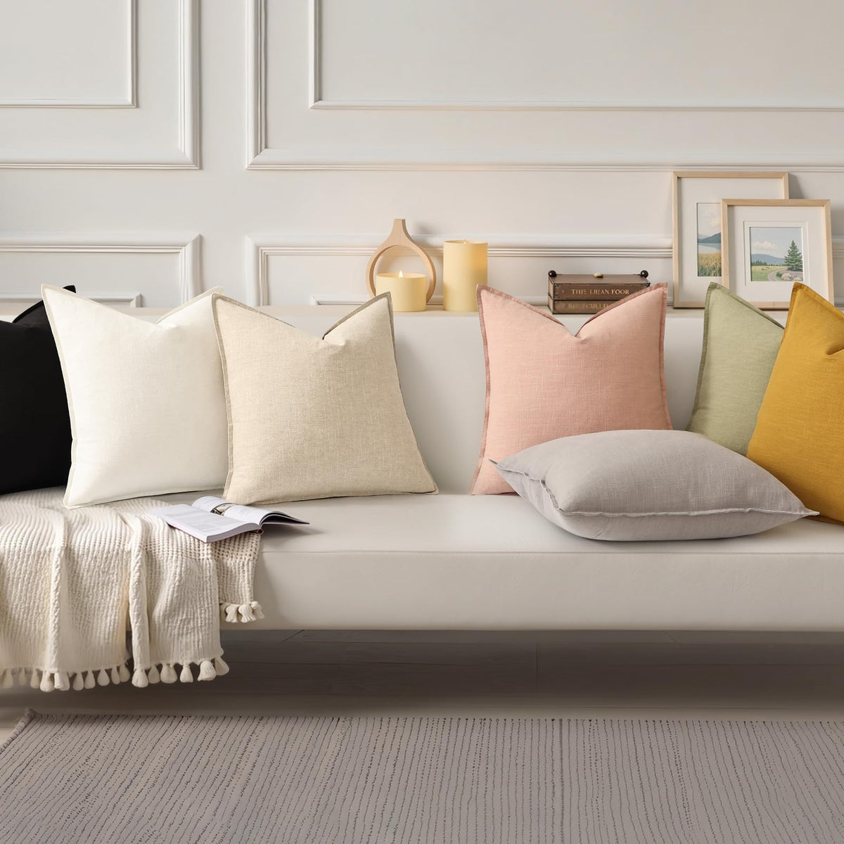 decorUhome Fall Beige Linen Throw Pillow Covers 22x22 Set of - decorUhome Official Imagery - 8