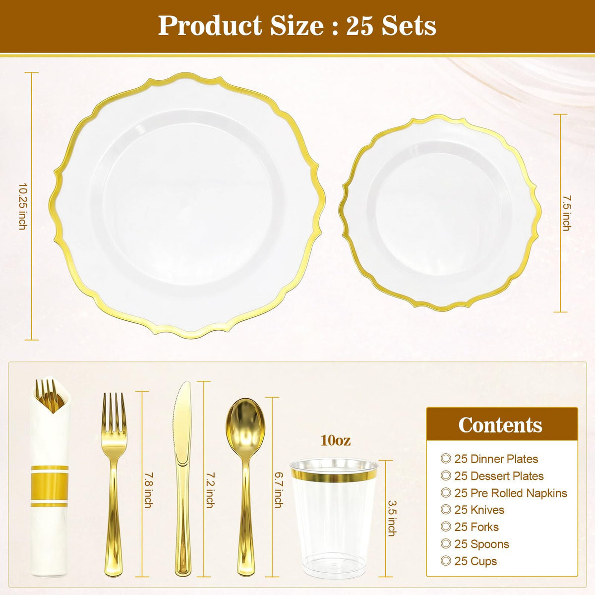 Glowserve 175Pcs Gold Plastic Plates Disposable Party Plates - Glowserve Official Imagery - 7