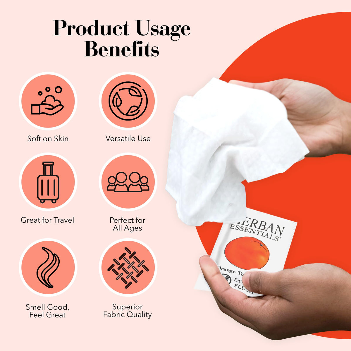 Herban Essentials Orange Wipes Towelettes Essential Oil 20 - Herban Essentials Official Imagery - 6