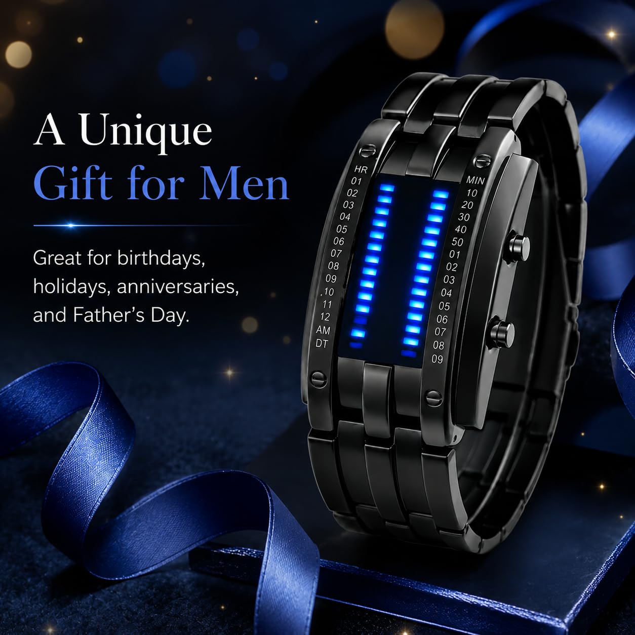 FANMIS Creative Mens Binary Matrix Blue LED Digital Watch Black P - FANMIS Official Product View 4