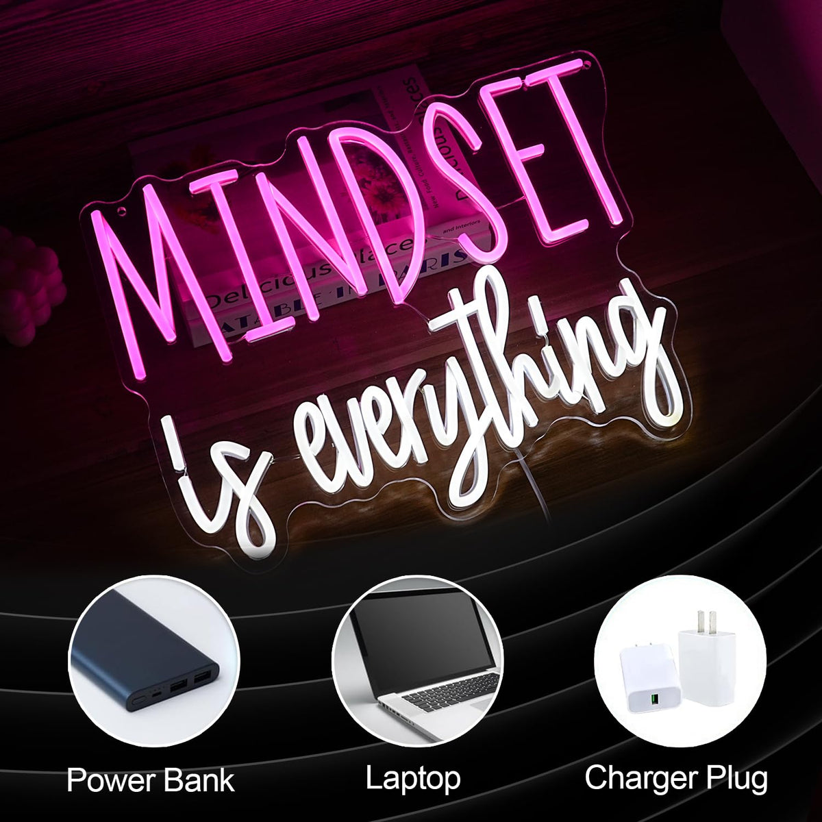 Mindset is Everything Neon Sign Dimmable Inspirational LED - BNEMCEZH Official Imagery - 4