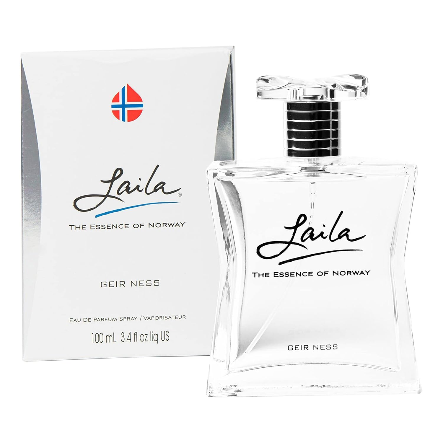 Geir Ness Laila Eau de Parfum spray for women, 3.4 oz, featuring a fresh, airy, and clean fragrance in a sleek bottle.