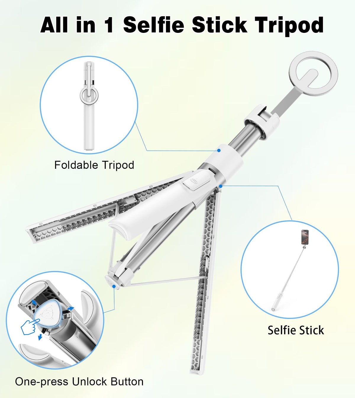 TONEOF 68 Magnetic Aluminum Phone Tripod Selfie Stick for - TONEOF Official Imagery - 8