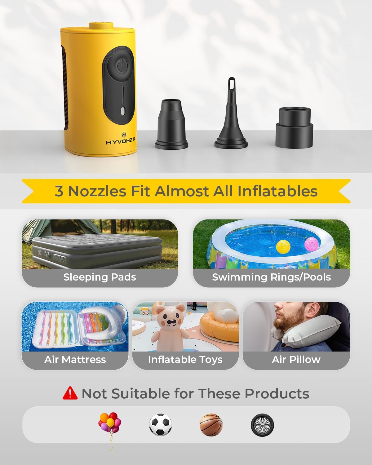 HYVOHEX Portable Air Pump for Inflatables, 4000mAh Ultra Fast Air Matt - View 5