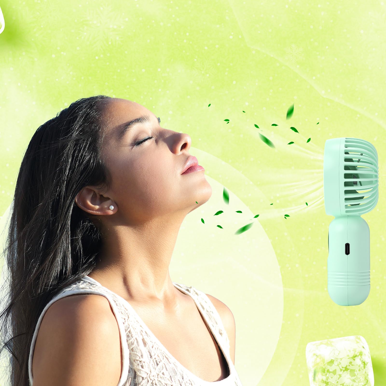 Rossesay 1 Pcs Mini Portable Fan 3 Speed Rechargeable, Green - View 2