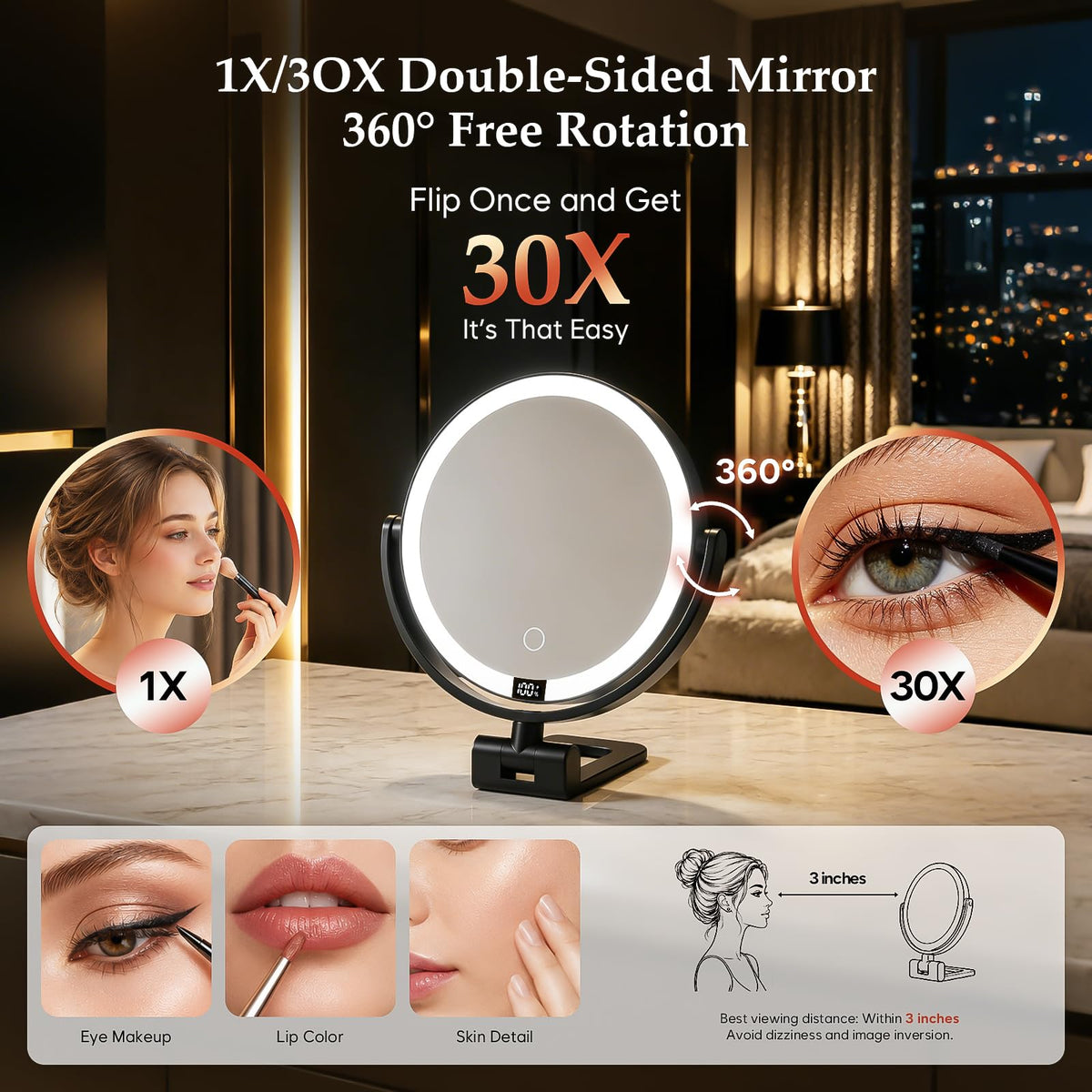1X 30X Makeup Mirror with Lights Magnifying Mirror - ELYYSORA Official Imagery - 7