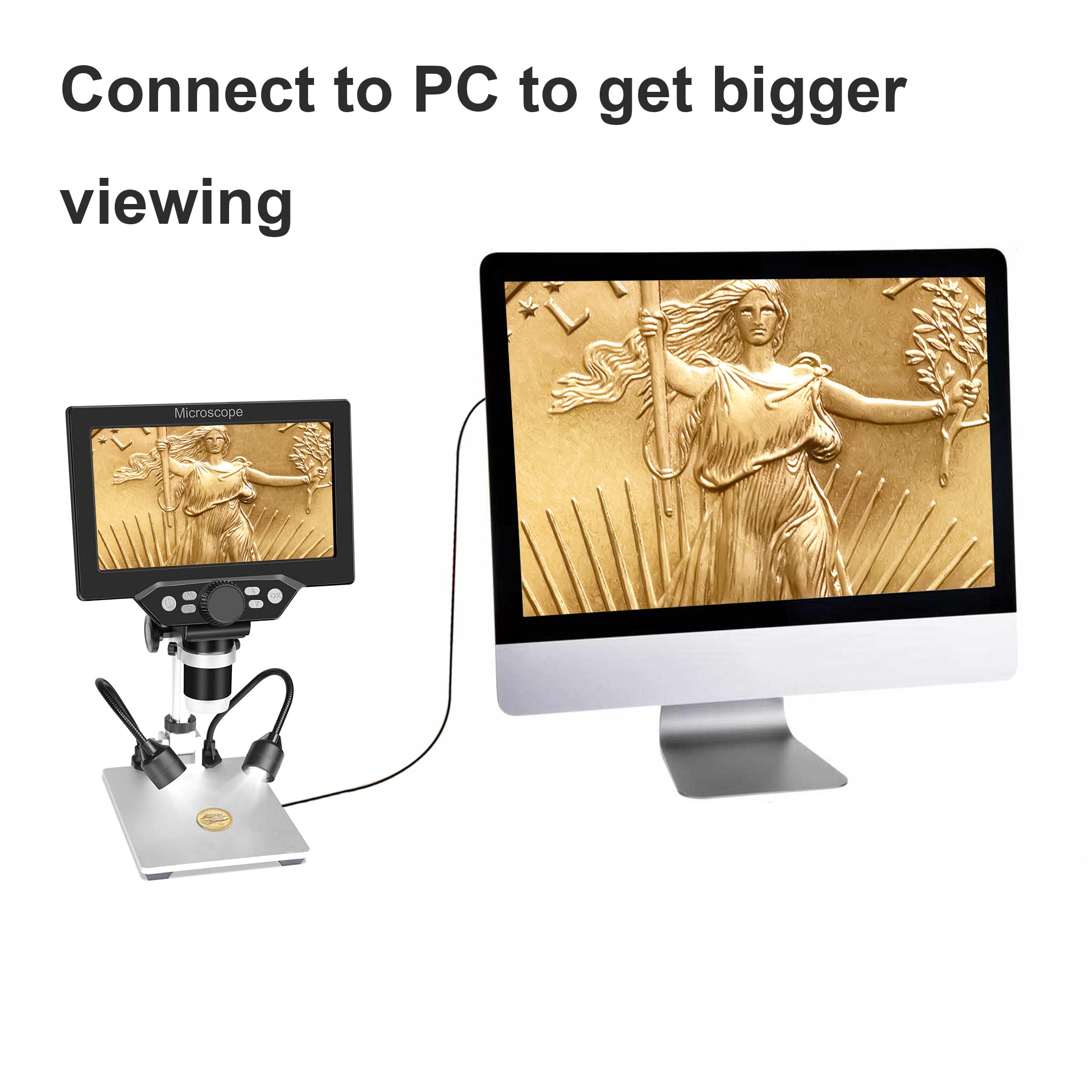 Highbrain 7" LCD Digital Microscope for Adults, 1200X Coin Magnif by Highbrain - Angle View 3