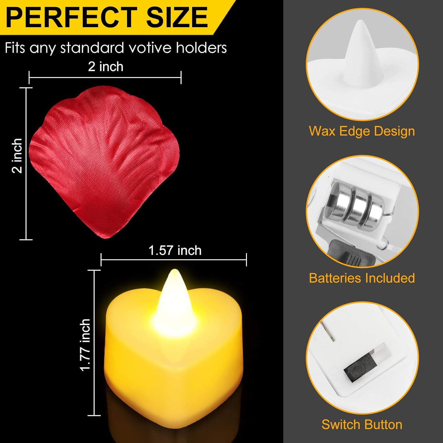 Artificial rose petals and flameless candles set by gobutend, includes 6000 petals and 72 candles for romantic decor.