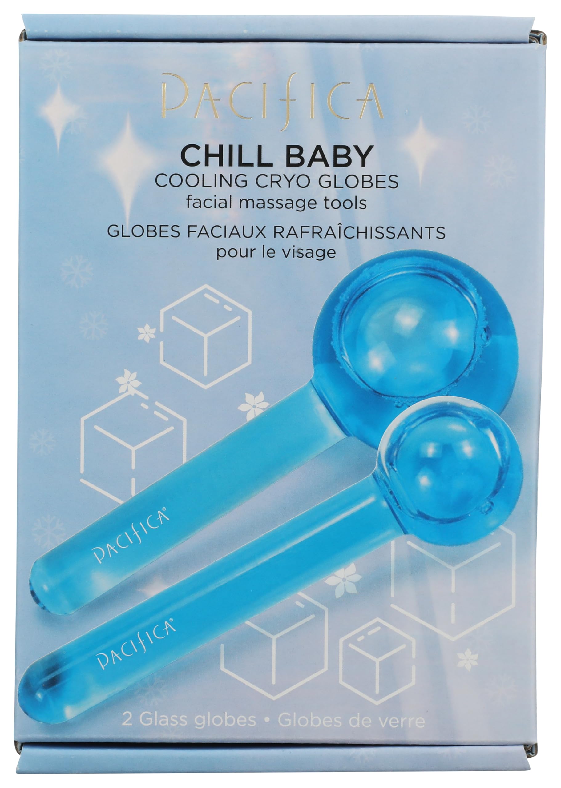 Pacifica Ice Roller Cryo Globes – Cooling Glass Facial Massager for Face, Eyes & Neck – Cold Therapy Beauty Tool for Puffy Eyes, Dark Circles, Redness, Wrinkles – Skin Care Gift for Women & Men