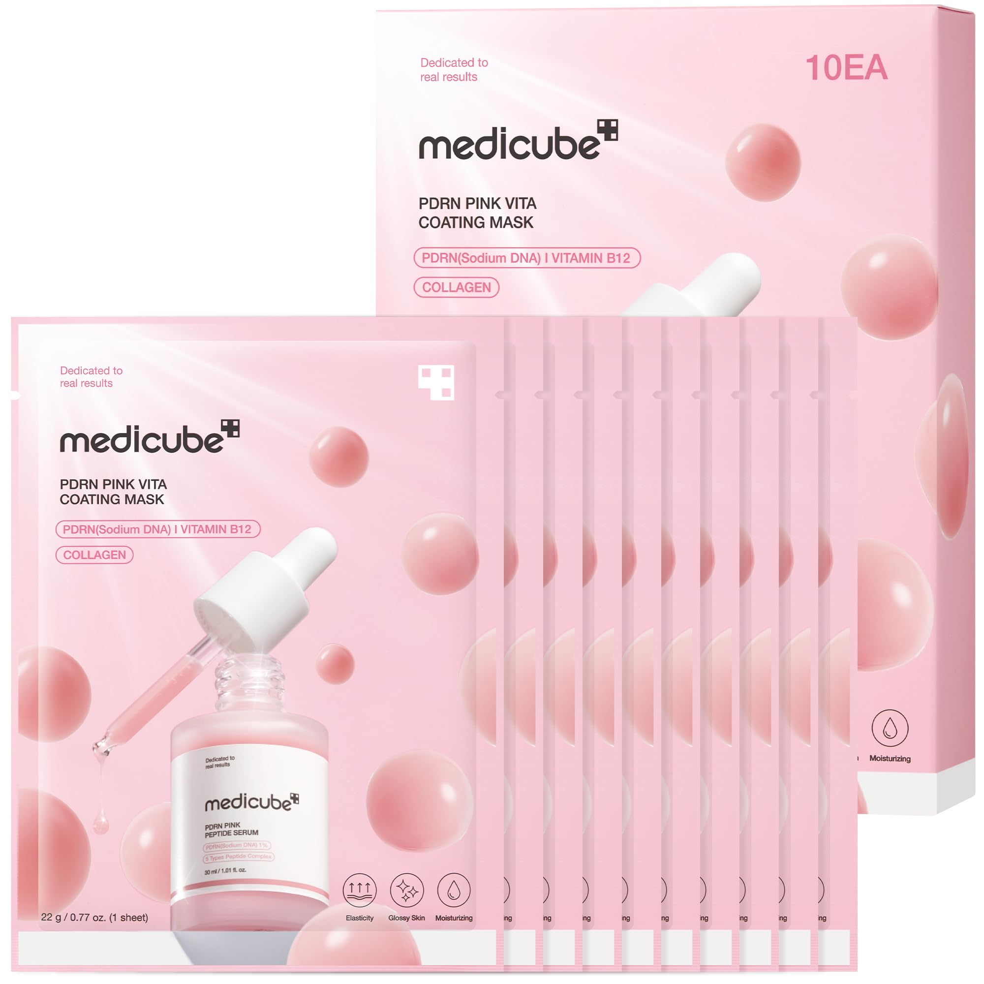 medicube Salmon DNA PDRN Pink Vitamin Coated Sheet Mask 10EA - Product Imagery