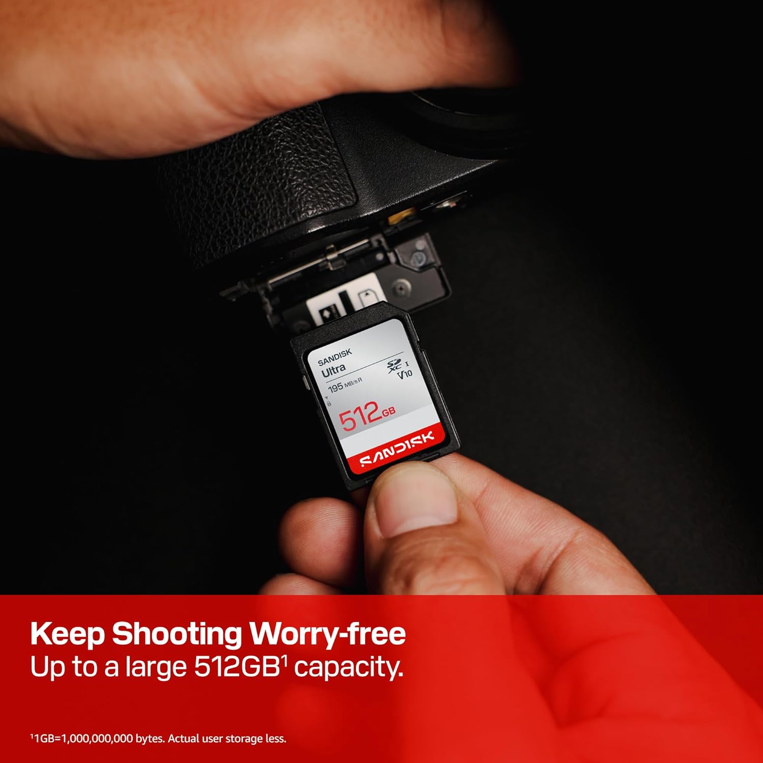 Elefair SanDisk 128GB Ultra SDHC UHS-I memory card with up to 195MB/s read speed, showing the card and packaging details.