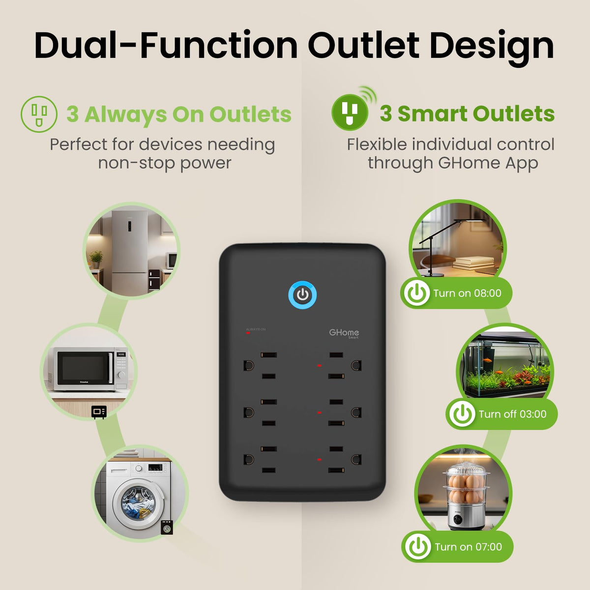 GHome Smart Plug Outlet Extender Smart Power Strip with 3 - GHome Smart Official Imagery - 8