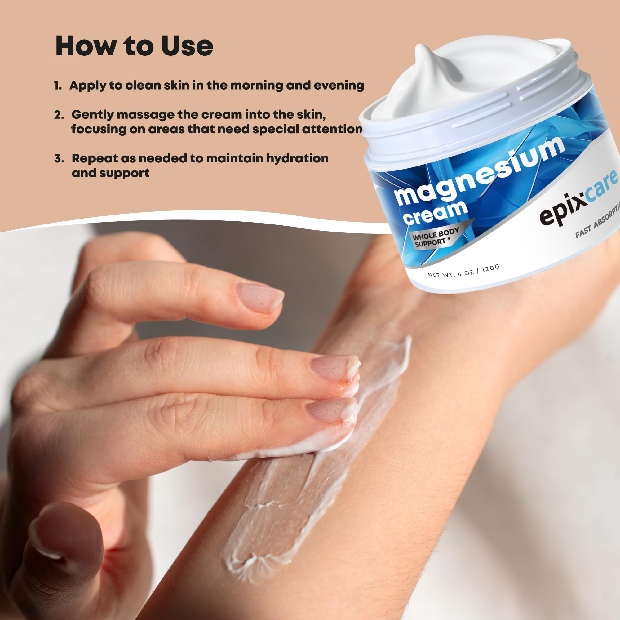 EpixCare Magnesium Cream skin moisturizer in a 4oz jar, designed for neuropathy relief and relaxation.