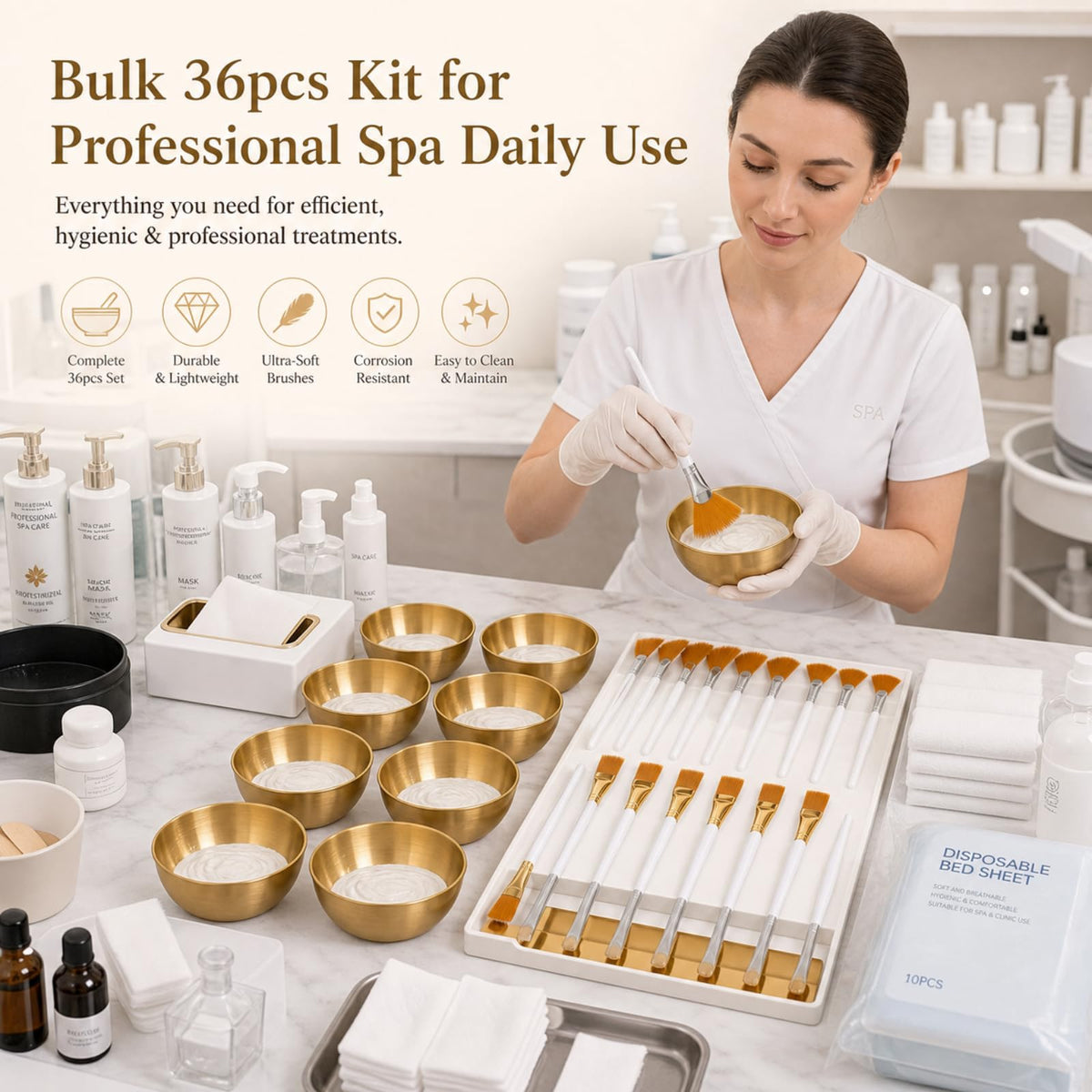 Teenyyou 36pcs Gold Facial Bowls and Facial Brushes for - Teenyyou Official Imagery - 8