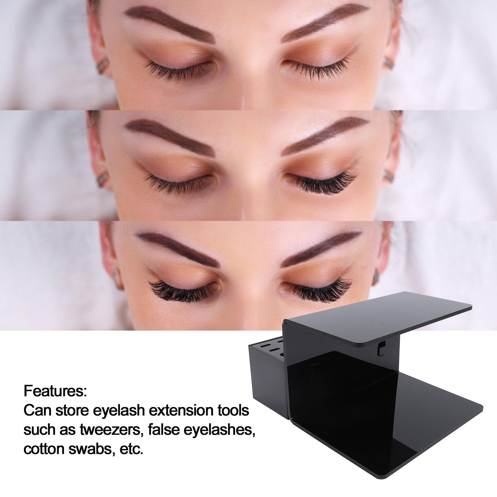 CCYLEZ professional eyelash extension organizer with adjustable acrylic stand, black lash pillow with storage compartments for salon use