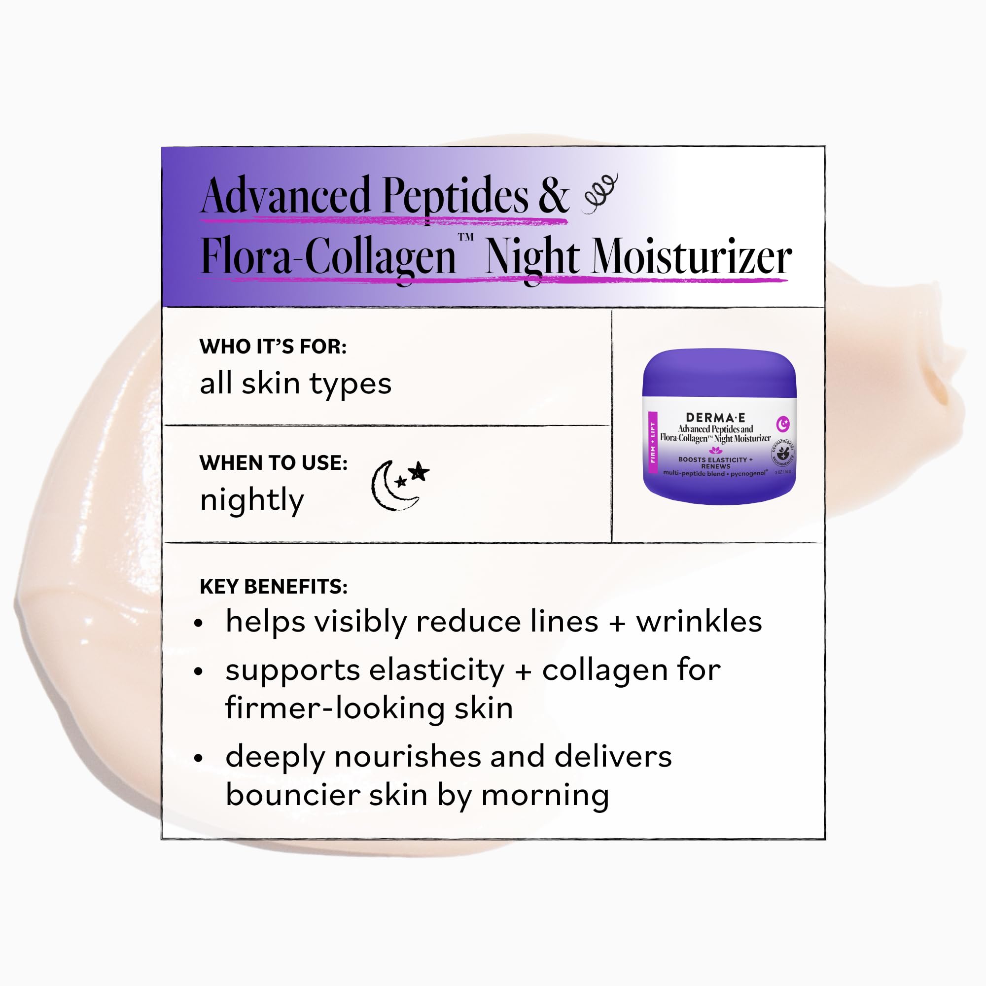 DERMA E Advanced Peptides Flora Collagen Moisturizing Night - Derma E Official Imagery - 8
