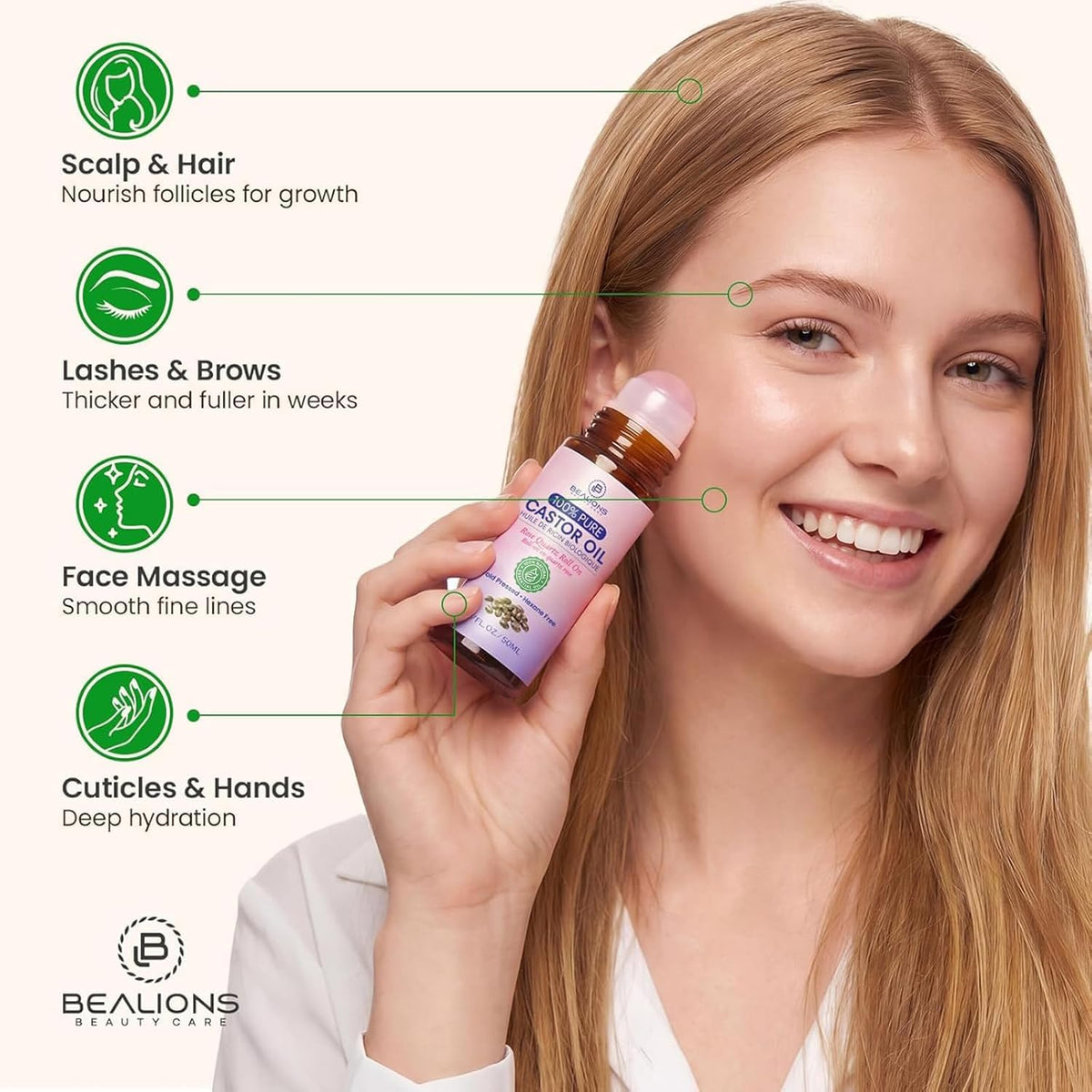 Bealions Castor Oil Rose Quartz Roller Ball - Bealions Official Imagery - 3