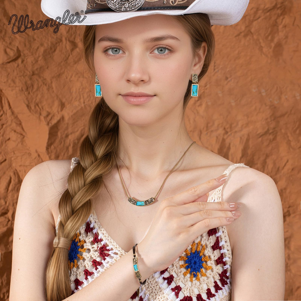 Wrangler Carved Floral Turquoise Necklace Western Jewelry - Montana West Official Imagery - 3
