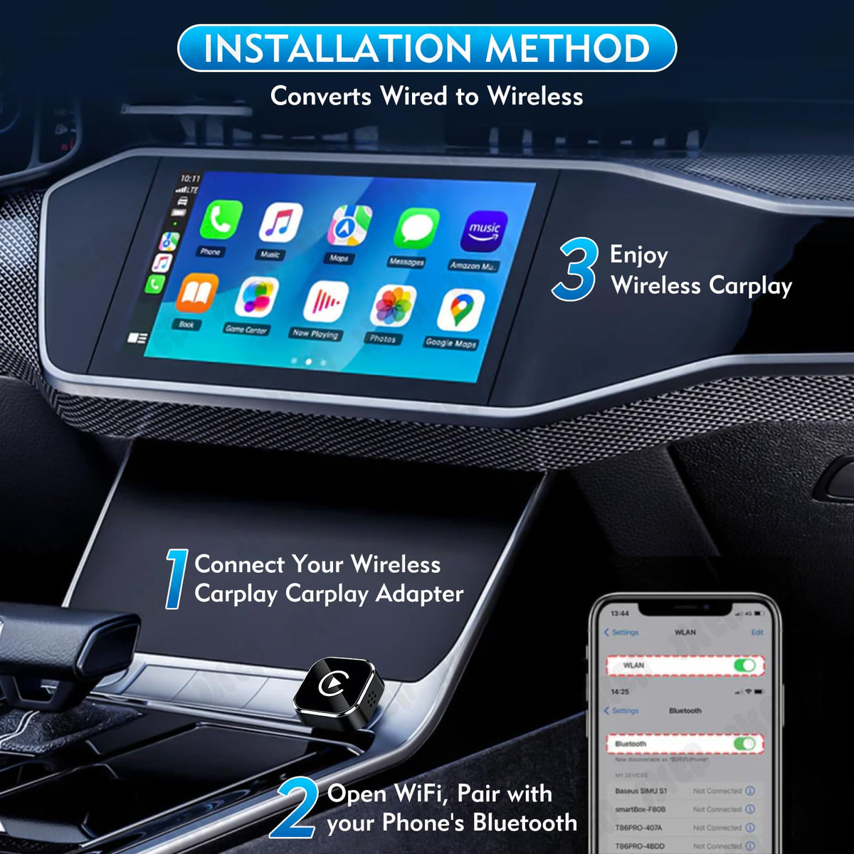 Wireless CarPlay Adapter 2 in 1 Mini CarPlay Android Auto - Zokvic Official Imagery - 7