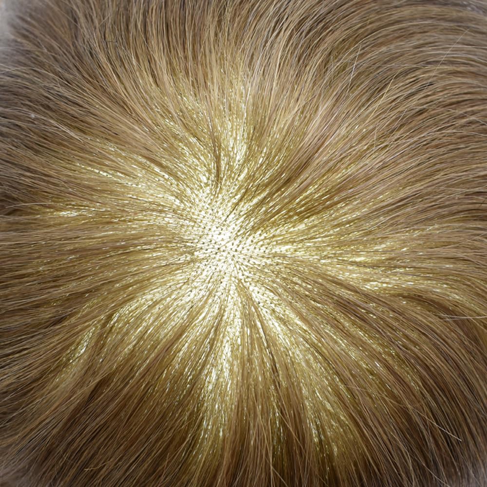 Curve Hair Mens Toupee Human Hair Piece Replacement System Monofilament Wig Hair Unit for Men Durable Poly Coated Mens Hairpiece (#17R Brown/Blonde Mix Warm Tone, 6"X8")
