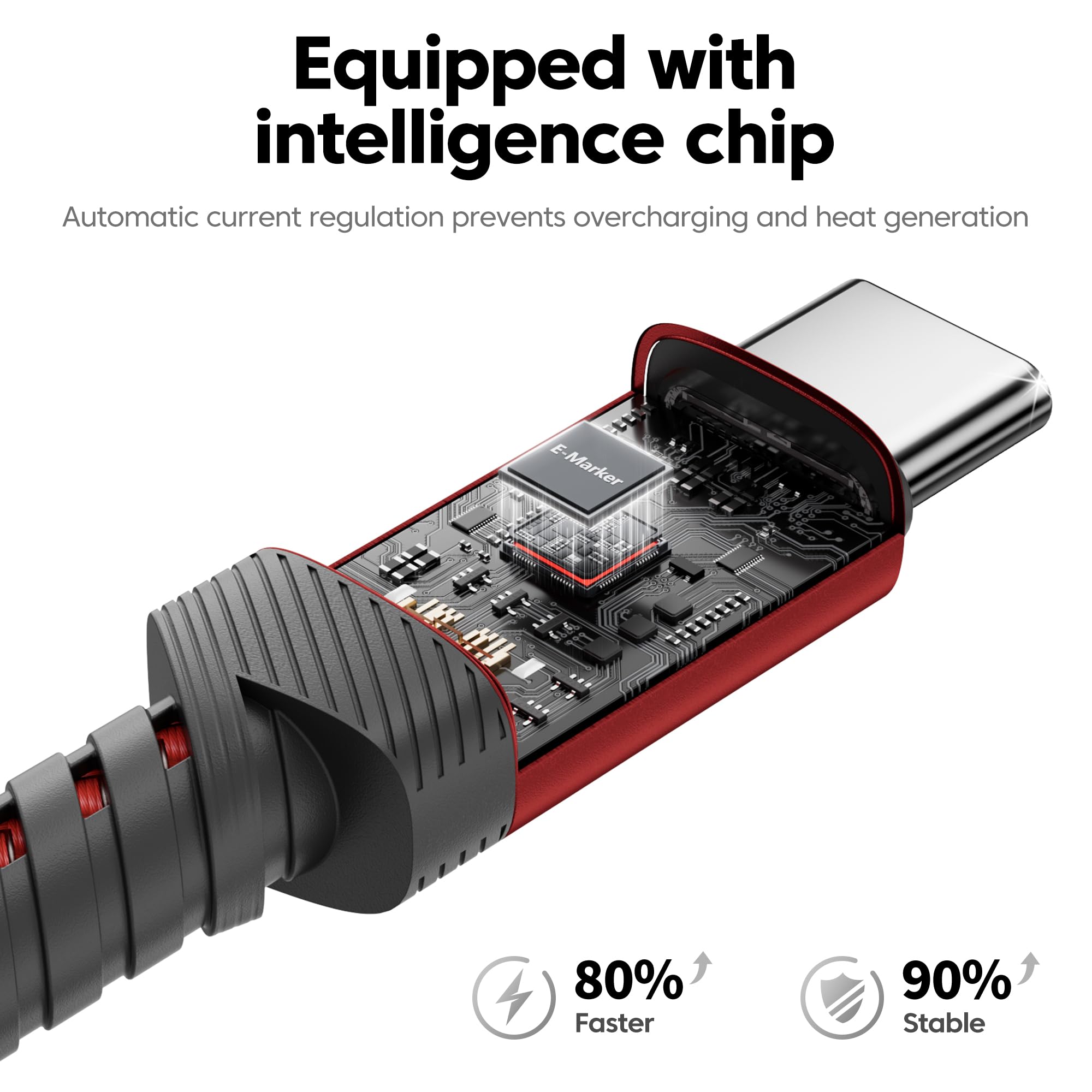 toocki 240W USB-C Cable 2-Pack 10ft | Fast Charging Red