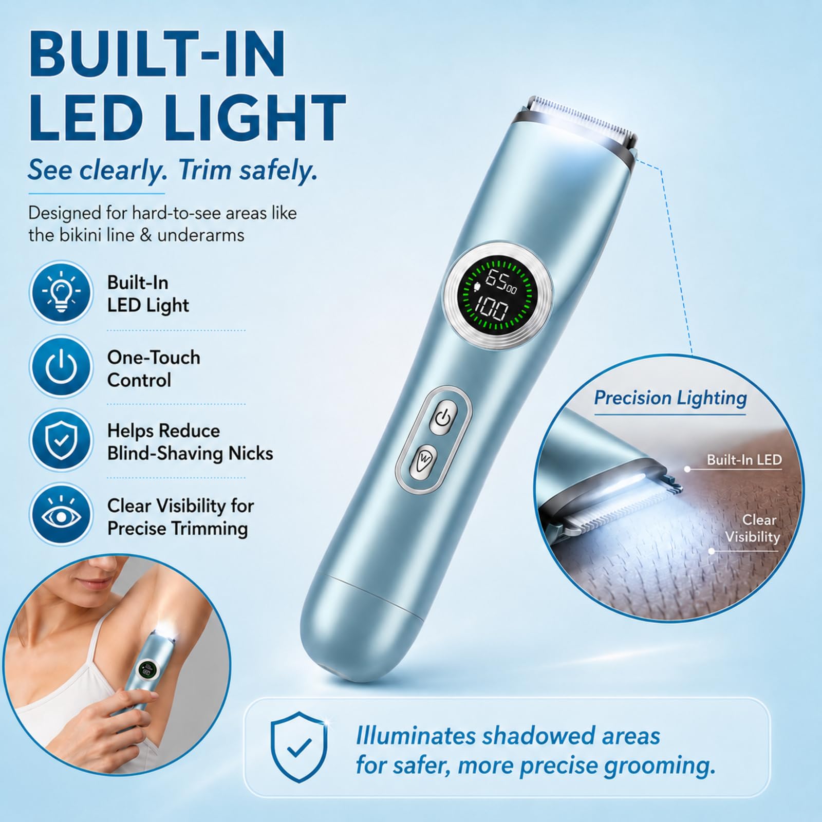 Yinnovay 2-in-1 Bikini Trimmer & Electric Razor Women