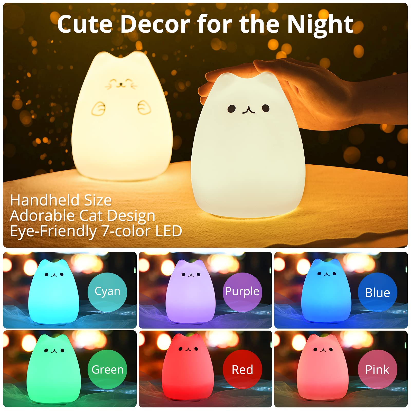 GoLine Cat Lamp, Cute Kitty Night Light, Gifts for Women Teen Girls Ba - View 3