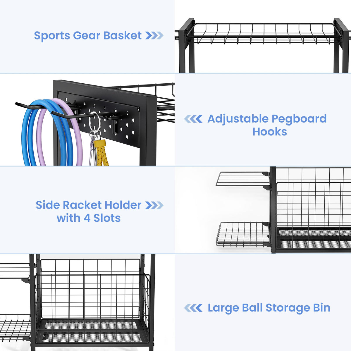 Garage Ball Storage Sports Equipment Organizer with Bat Rack - ClookRack Official Imagery - 7