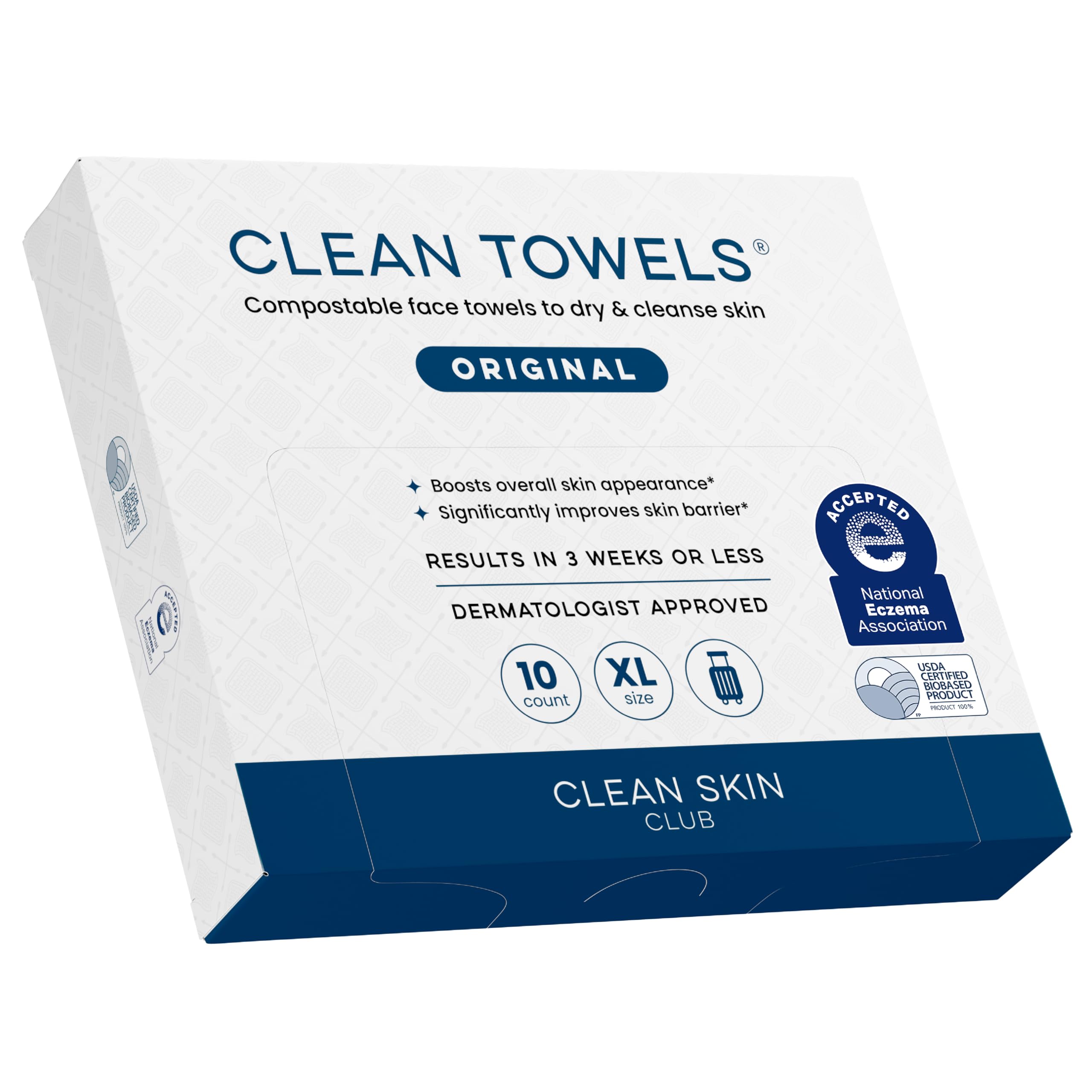Clean Skin Club Clean Towels XL®, Travel Pack 100% USDA Biobased - Product Imagery