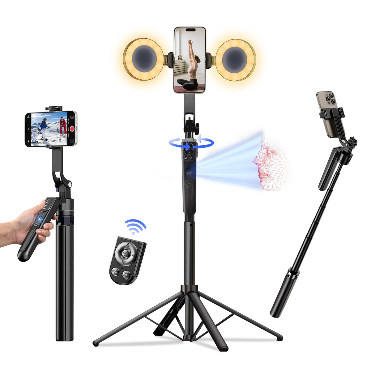 Auto Face Tracking Tripod for iPhone with Light No APP - DMYWB Official Imagery - 2