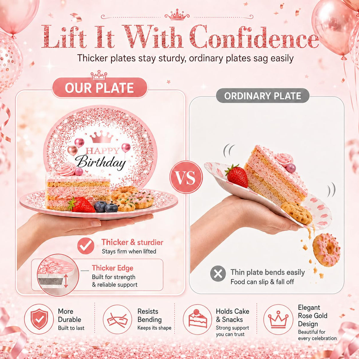 212Pcs Pink Birthday Party Supplies Set Disposable Plates - ZIRICHER Official Imagery - 7