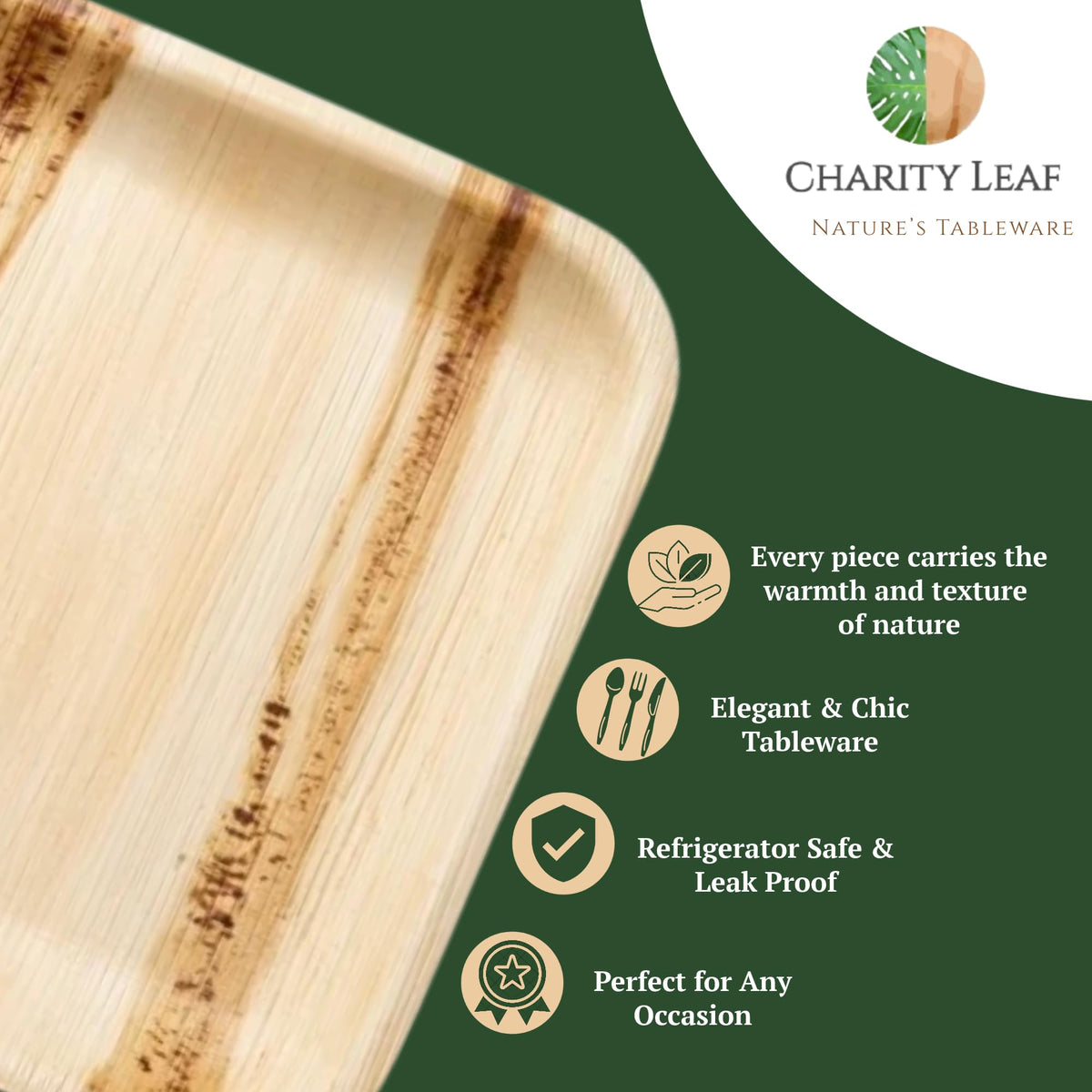 Disposable Bamboo 14 x 10 Trays Bamboo Serving Platters - Charity Leaf Official Imagery - 7