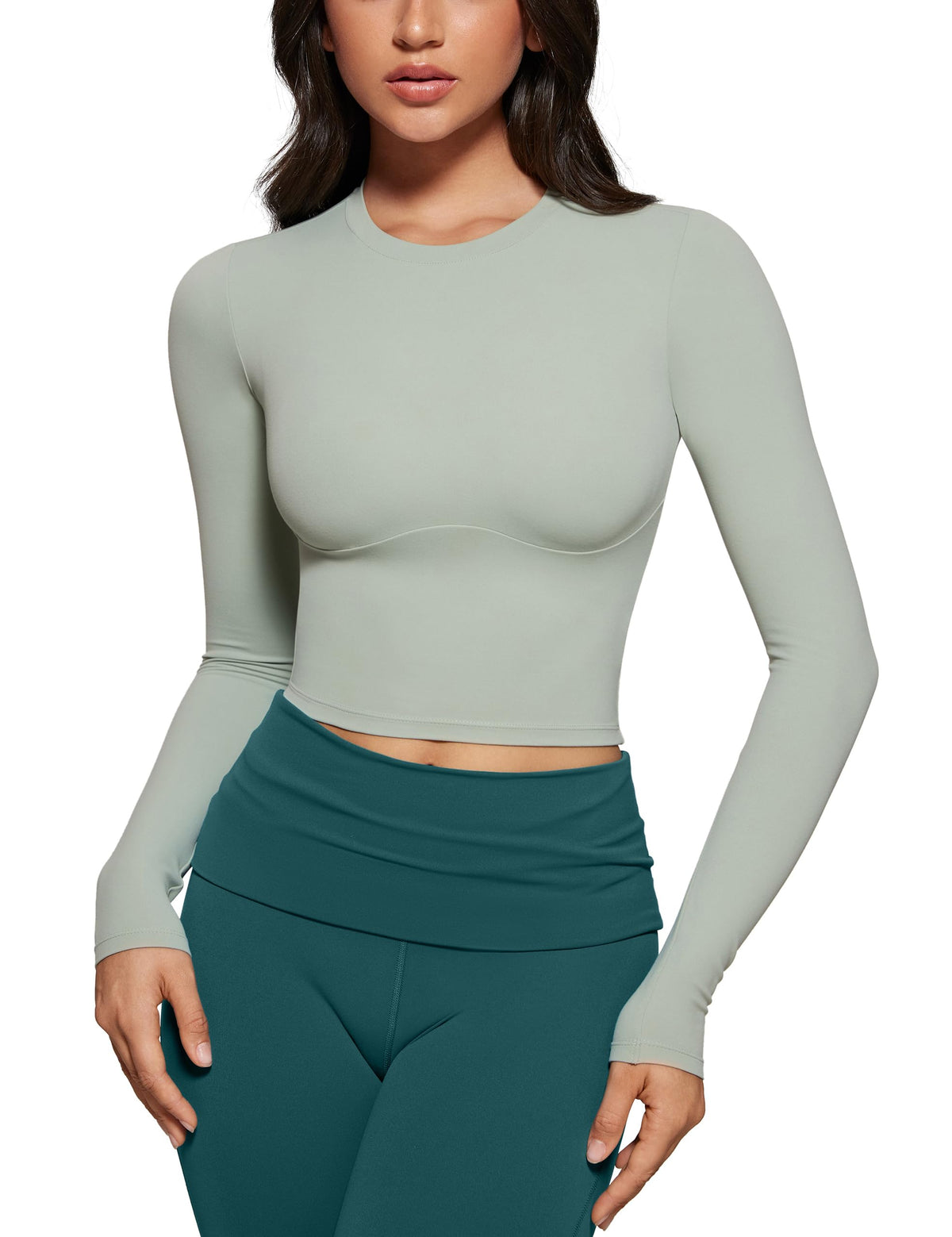 INGIA Womens Long Sleeve High Round Neck Crop Yoga Shirts - INGIA Official Imagery - 1